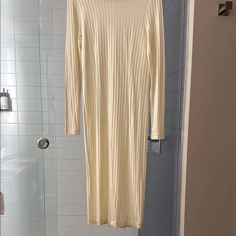 Samsoe Samsoe Jenari Ribbed Knit Eggnog Long Sleeve Sheath Dress Size Large - Picture 5 of 15